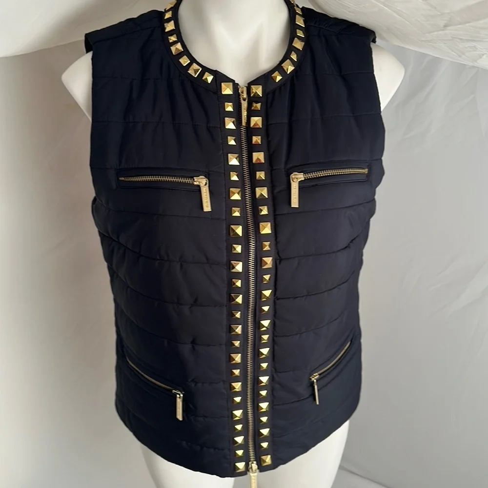 MICHAEL Michael Kors black quilted vest gold studs and hardware